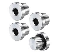 M METERXITY 4-Pack Inner Hex Head Pipe Fitting Plug, 3/8 NPT 304 Stainless Steel Socket Bung Plug with Sealing Ring for Terminate Pipe Ends/Replacement Drains