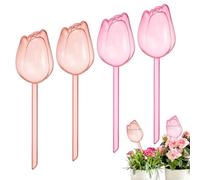 M METERXITY 4-Pack Plant Watering Globes, 9.4 Inch Plastic Self Watering Planter Insert for Indoor/Outdoor Plants, Self Water Devices [Champagne/Pink]
