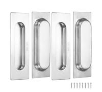 M METERXITY 4-Pack Recessed Finger Pulls, 4.72 Inch Inner Circle 304 Stainless Steel Sliding Closet Door Handles for Barn Door, Rectangular Flush Pulls Handles [Silver Tone]