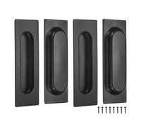 M METERXITY 4-Pack Recessed Finger Pulls, 4.72 Inch Inner Circle 304 Stainless Steel Sliding Closet Door Handles for Barn Door, Rectangular Flush Pulls Handles [Black]