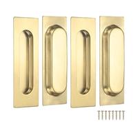 M METERXITY 4-Pack Recessed Finger Pulls, 4.72 Inch Inner Circle 304 Stainless Steel Sliding Closet Door Handles for Barn Door, Rectangular Flush Pulls Handles [Gold Tone]