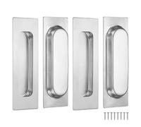M METERXITY 4-Pack Recessed Finger Pulls, 4.72 Inch Inner Circle Stainless Steel Sliding Closet Door Handles for Barn Door, Rectangular Flush Pulls Handles [Silver Tone]