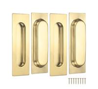 M METERXITY 4-Pack Recessed Finger Pulls, 4.72 Inch Inner Circle Stainless Steel Sliding Closet Door Handles for Barn Door, Rectangular Flush Pulls Handles [Gold Tone]
