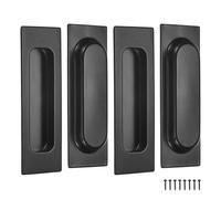 M METERXITY 4-Pack Recessed Finger Pulls, 4.72 Inch Stainless Steel Sliding Closet Door Handles for Barn Door, Rectangular Flush Pulls Handles [Black]