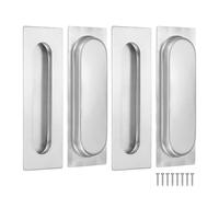 M METERXITY 4-Pack Recessed Finger Pulls, 5.90 Inch Inner Circle 304 Stainless Steel Sliding Closet Door Handles for Barn Door, Rectangular Flush Pulls Handles [Silver Tone]