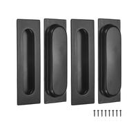 M METERXITY 4-Pack Recessed Finger Pulls, 5.90 Inch Inner Circle 304 Stainless Steel Sliding Closet Door Handles for Barn Door, Rectangular Flush Pulls Handles [Black]