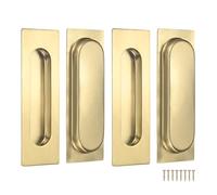 M METERXITY 4-Pack Recessed Finger Pulls, 5.90 Inch Inner Circle 304 Stainless Steel Sliding Closet Door Handles for Barn Door, Rectangular Flush Pulls Handles [Gold Tone]