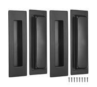 M METERXITY 4-Pack Recessed Finger Pulls, 5.90 Inch Square 304 Stainless Steel Sliding Closet Door Handles for Barn Door, Rectangular Flush Pulls Handles [Black]