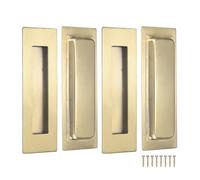 M METERXITY 4-Pack Recessed Finger Pulls, 5.90 Inch Square 304 Stainless Steel Sliding Closet Door Handles for Barn Door, Rectangular Flush Pulls Handles [Gold Tone]