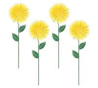 M METERXITY 4 Pack Small Flower Garden Decor Stakes, 8.66 Inch Waterproof Metal Garden Stakes Spring Decorative for Indoor/Outdoor/Lawn/Flower Pot/Bouquets/Patio/Terrace/Home Decor [Yellow]