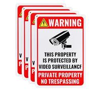M METERXITY 4-Pack Warning This Property Is Protected by Video Surveillance Sign,10"x7" Aluminum Under Camera Monitoring Recording Reflective Security Camera Sign for House/Business/CCTV