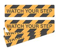 M METERXITY 4 Pcs WATCH YOUR STEP Floor Decals Stickers 6 x 24 Inch Watch Your Step Sign Warning Sticker Self-Adhesive Anti Slip Abrasive Tape for Indoor/Outdoor Stairs Step[Yellow Black]
