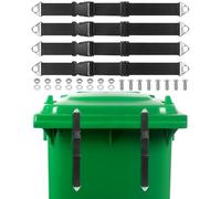 M METERXITY 4-Set Trash Can Locks for Animals, 14.2-17.7 Inch Adjustable Stainless Steel Buckle Type Raccoons Bear Proof for Out Door Garbage Can, Lid Garbage Can Lock Easy to Install [Black]