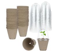 M METERXITY 40-Pack Peat Pots, 3.15 Inch Round Garden Germination Nursery Pots with Humidity Dome, Seed Germination Trays for Planting/Flower/Vegetable/Gardening Supplies[Side Hole]
