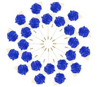 M METERXITY 48-Pack Flower Lapel Pins for Men, Golden Leaf Rose Boutonnieres Pin Groom Boutonnieres for Wedding/Dance/Party, Men Lapel Pins for Suits Satin Flower Corsage [Sapphire Blue]