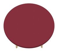 M METERXITY 48" Round Vinyl Tablecloth, Waterproof Flannel Backed Elastic Fitted Table Covers for 4 Foot Tables, Round Plastic Tablecloth for Picnic/Camping/Outdoor [Dark Red]
