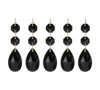 M METERXITY 5-Pack Pendants Teardrop Lamp Chain, Black Crystal W 2 Octagon Beads Shiny Glass Pendants Beads for Light Lamp/Jewelry Making/Wedding Decoration Chandelier Beads [3.35"]