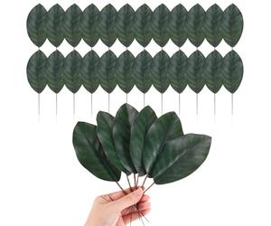 M METERXITY 50-Pack Artificial Magnolia Leaves, Fake Green Leaf with Stems for DIY Flower Garland/Wedding Decoration/Bookmark/Wreaths, Faux Magnolia Leaves [6.3x19.5cm, Green]