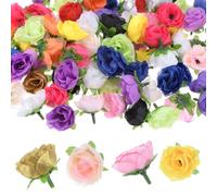 M METERXITY 50-Pack Artificial Roses Heads, 1.2 Inch Small Silk Faux Rose Head for Wedding/Bouquet/Party Decorations, Fake Bloom Flower Heads Buds [Multicolored]