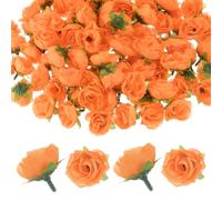 M METERXITY 50-Pack Artificial Roses Heads, 1.2 Inch Small Silk Faux Rose Head for Wedding/Bouquet/Party Decorations, Fake Bloom Flower Heads Buds [Orange]