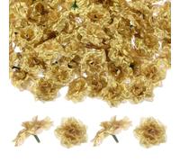 M METERXITY 50-Pack Artificial Roses Heads, Silk Faux Rose Head for Wedding/Bouquet/Flower Wall/DIY Crafts/Party Decoration, Fake Bloom Flower Heads Buds [Gold]
