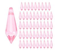M METERXITY 50-Pack Crystal Icicle Prisms, 34mm/1.34 Inch Chandelier Pendant Maker Hanging Crystals Chandelier Prisms for Home/Windows/Garden/DIY Decoration[Pink]