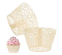 M METERXITY 50-Pack Cupcake Wrappers, Vine Decoration Standard Baking Cups for Wedding/Birthday Party/Bakeries/Cafes Cake Decoration, Bake Cake Paper[Beige]