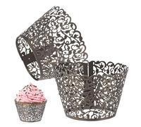 M METERXITY 50-Pack Cupcake Wrappers, Vine Decoration Standard Baking Cups for Wedding/Birthday Party/Bakeries/Cafes Cake Decoration, Bake Cake Paper[Brown]