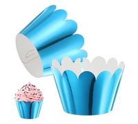 M METERXITY 50-Pack Cupcake Wrappers, Wave Decoration Standard Baking Cups for Wedding/Birthday Party/Bakeries/Cafes Cake Decoration, Bake Cake Paper[Reflective Blue]