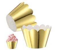 M METERXITY 50-Pack Cupcake Wrappers, Wave Decoration Standard Baking Cups for Wedding/Birthday Party/Bakeries/Cafes Cake Decoration, Bake Cake Paper[Reflective Gold]