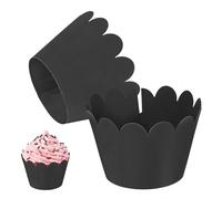 M METERXITY 50-Pack Cupcake Wrappers, Wave Decoration Standard Baking Cups for Wedding/Birthday Party/Bakeries/Cafes Cake Decoration, Bake Cake Paper[Black]