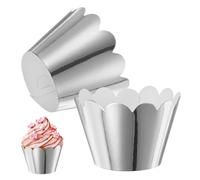 M METERXITY 50-Pack Cupcake Wrappers, Wave Decoration Standard Baking Cups for Wedding/Birthday Party/Bakeries/Cafes Cake Decoration, Bake Cake Paper[Reflective Silver]