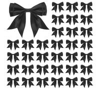 M METERXITY 50-Pack Double-Deck Pre Tied Bows 3.6x2.2 Inch Checkered Fabric Pre Satin Ribbon Bows Boutique for Craft DIY/Treat Bags/Hair Bow Sewing/Wedding/Party/Christmas [Black]