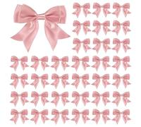 M METERXITY 50-Pack Double-Deck Pre Tied Bows 3.6x2.2 Inch Checkered Fabric Pre Satin Ribbon Bows Boutique for Craft DIY/Treat Bags/Hair Bow Sewing/Wedding/Party/Christmas [Nude Pink]