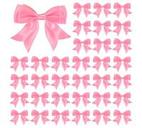 M METERXITY 50-Pack Double-Deck Pre Tied Bows 3.6x2.2 Inch Checkered Fabric Pre Satin Ribbon Bows Boutique for Craft DIY/Treat Bags/Hair Bow Sewing/Wedding/Party/Christmas [Dark Pink]