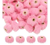 M METERXITY 50-Pack Fluffy Faux Fur Pom Pom Beads, 2cm(0.8in) Soft Fuzzy Spacer Bead for DIY Craft/Jewelry Making/Pens/Keychain/Handicrafts, Colorful Bulk Puff Beadable Items [Pink]