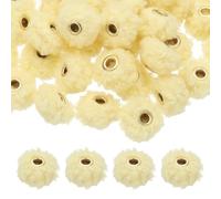 M METERXITY 50-Pack Fluffy Faux Fur Pom Pom Beads, 2cm(0.8in) Soft Wool Fuzzy Spacer Bead for DIY Craft/Jewelry Making/Pens/Keychain, Colorful Bulk Puff Beadable Items [Yellow]