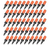 M METERXITY 50-Pack Garden Irrigation Spray Emitters, Adjustable 1/4 Inch Single Barbed Micro Drip Sprinklers for Garden Watering System, Atomizing Nozzle Head Drippers [Orange]