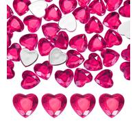 M METERXITY 50-Pack Heart Rhinestone, 18mm Acrylic Heart Rhinestone Stickers for Craft/Painting/Jewelry, Flat Back Plastic Gems Sticker [Rose Red]
