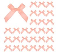 M METERXITY 50-Pack Mini Craft Ribbon Bow 1.6x1.6 Inch Checkered Fabric Satin Ribbon Bows Boutique for Craft DIY/Treat Bags/Hair Bow Sewing/Wedding/Birthday/Party/Christmas [Light Orange]