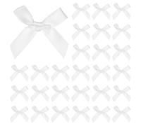 M METERXITY 50-Pack Mini Craft Ribbon Bow 1.6x1.6 Inch Checkered Fabric Satin Ribbon Bows Boutique for Craft DIY/Treat Bags/Hair Bow Sewing/Wedding/Birthday/Party/Christmas [Pure White]