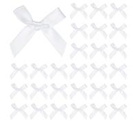 M METERXITY 50-Pack Mini Craft Ribbon Bow 1.6x1.6 Inch Checkered Fabric Satin Ribbon Bows Boutique for Craft DIY/Treat Bags/Hair Bow Sewing/Wedding/Birthday/Party/Christmas [Bright White]