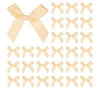 M METERXITY 50-Pack Mini Craft Ribbon Bow 1.6x1.6 Inch Checkered Fabric Satin Ribbon Bows Boutique for Craft DIY/Treat Bags/Hair Bow Sewing/Wedding/Birthday/Party/Christmas [Beige]