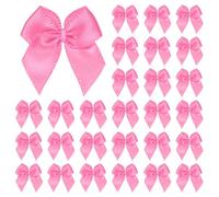 M METERXITY 50-Pack Mini Craft Ribbon Bow 1x1 Inch Checkered Fabric Satin Ribbon Bows Boutique for Craft DIY/Treat Bags/Hair Bow Sewing/Wedding/Birthday/Party/Christmas [Medium Pink]