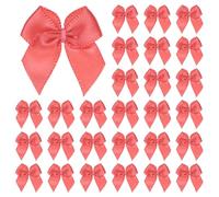 M METERXITY 50-Pack Mini Craft Ribbon Bow 1x1 Inch Checkered Fabric Satin Ribbon Bows Boutique for Craft DIY/Treat Bags/Hair Bow Sewing/Wedding/Birthday/Party/Christmas [Peach Pink]