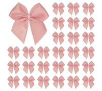 M METERXITY 50-Pack Mini Craft Ribbon Bow 1x1 Inch Checkered Fabric Satin Ribbon Bows Boutique for Craft DIY/Treat Bags/Hair Bow Sewing/Wedding/Birthday/Party/Christmas [Gray Pink]