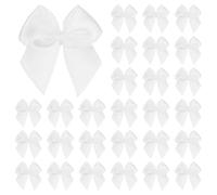 M METERXITY 50-Pack Mini Craft Ribbon Bow 1x1 Inch Checkered Fabric Satin Ribbon Bows Boutique for Craft DIY/Treat Bags/Hair Bow Sewing/Wedding/Birthday/Party/Christmas [Pure White]