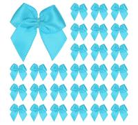 M METERXITY 50-Pack Mini Craft Ribbon Bow 1x1 Inch Checkered Fabric Satin Ribbon Bows Boutique for Craft DIY/Treat Bags/Hair Bow Sewing/Wedding/Birthday/Party/Christmas [Light Blue]