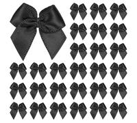 M METERXITY 50-Pack Mini Craft Ribbon Bow 1x1 Inch Checkered Fabric Satin Ribbon Bows Boutique for Craft DIY/Treat Bags/Hair Bow Sewing/Wedding/Birthday/Party/Christmas [Black]