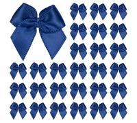 M METERXITY 50-Pack Mini Craft Ribbon Bow 1x1 Inch Checkered Fabric Satin Ribbon Bows Boutique for Craft DIY/Treat Bags/Hair Bow Sewing/Wedding/Birthday/Party/Christmas [Navy Blue]